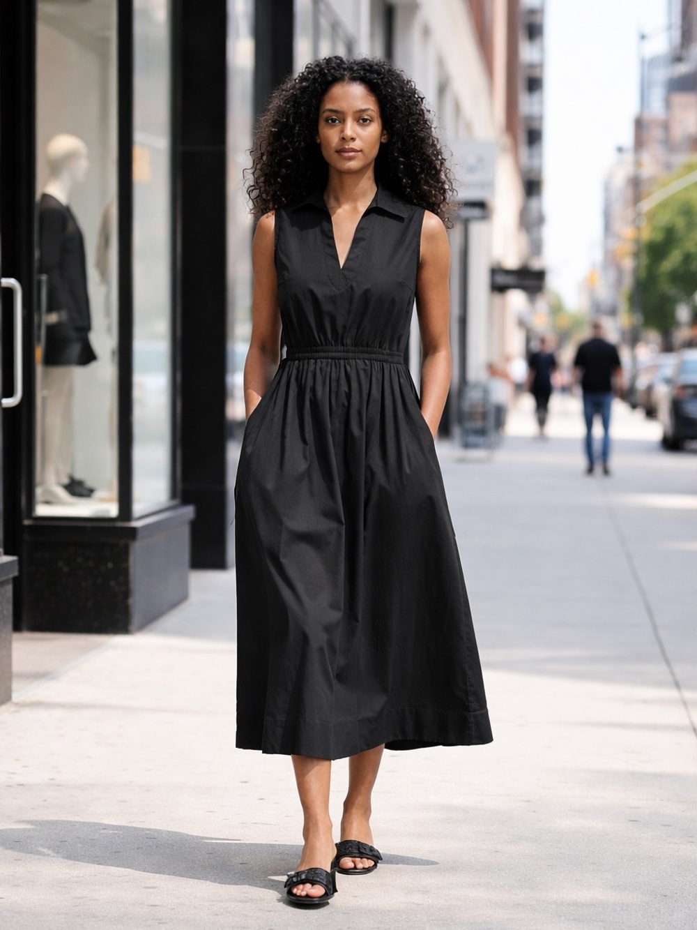 NWT Calvin Klein Black Cotton Midi Shirt Dress Size 8 Open Back Poplin Utility